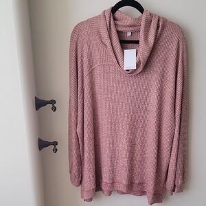 Westbound Pink Knit Shrug with V-Neck and Long Sleeves